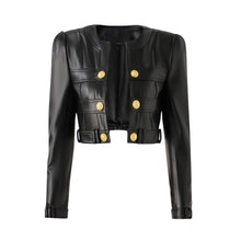 (Pre-Order 5-7 days then ship)Chic European Style Double-Breasted Cropped Leather Jacket