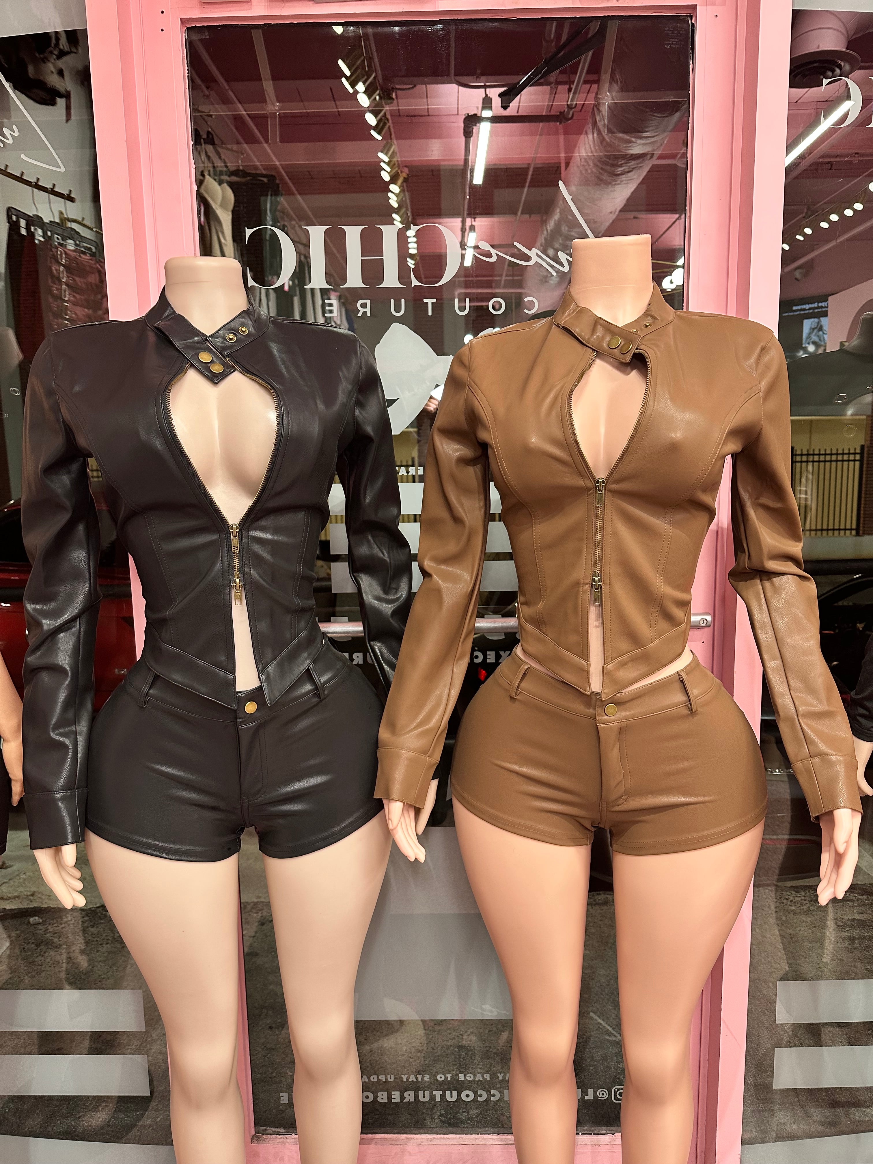 PU Executive Edge Moto Jacket & Short Set
