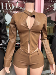PU Executive Edge Moto Jacket & Short Set