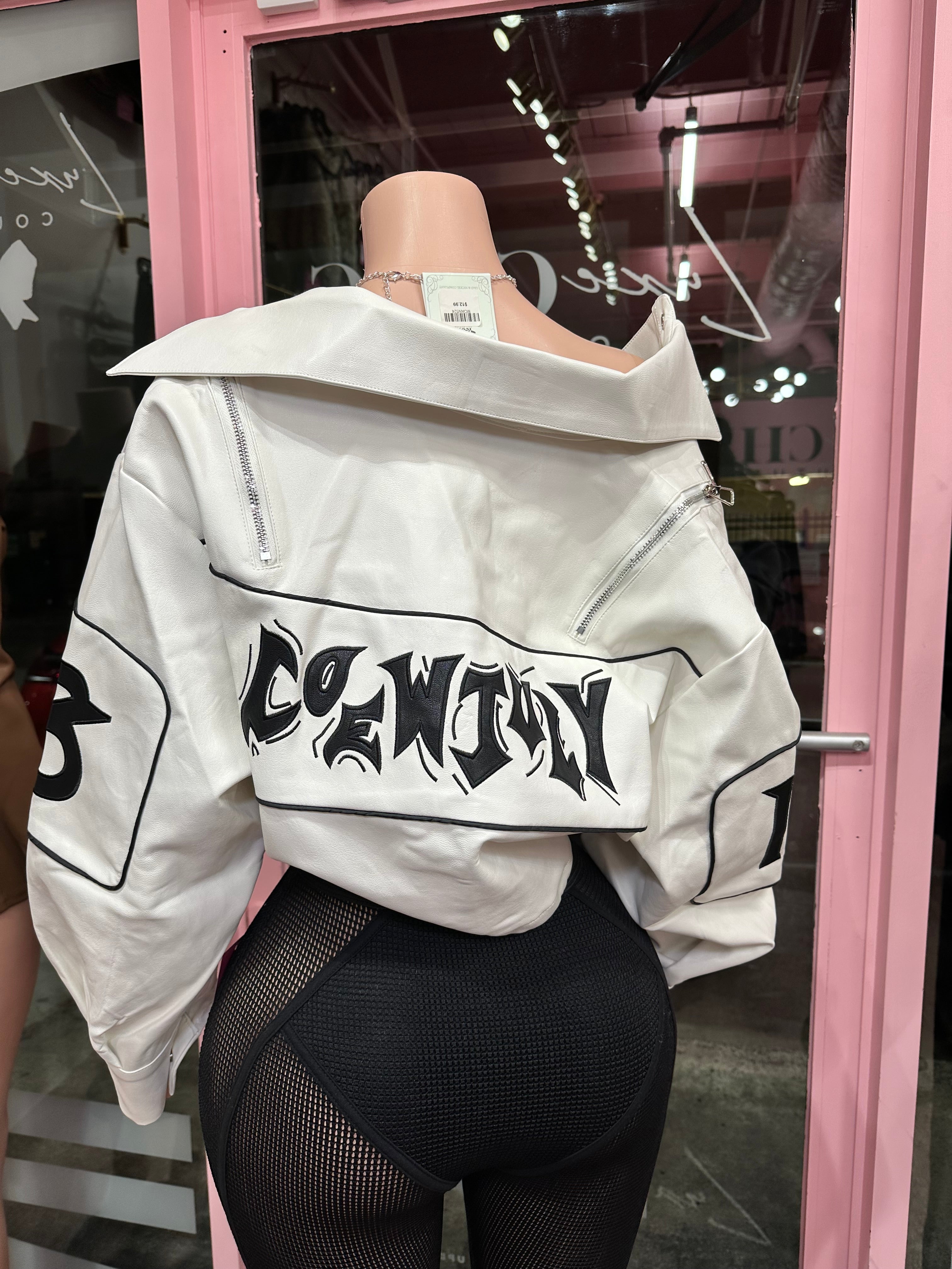 Cold World Cropped Bomber Jacket – White/Black