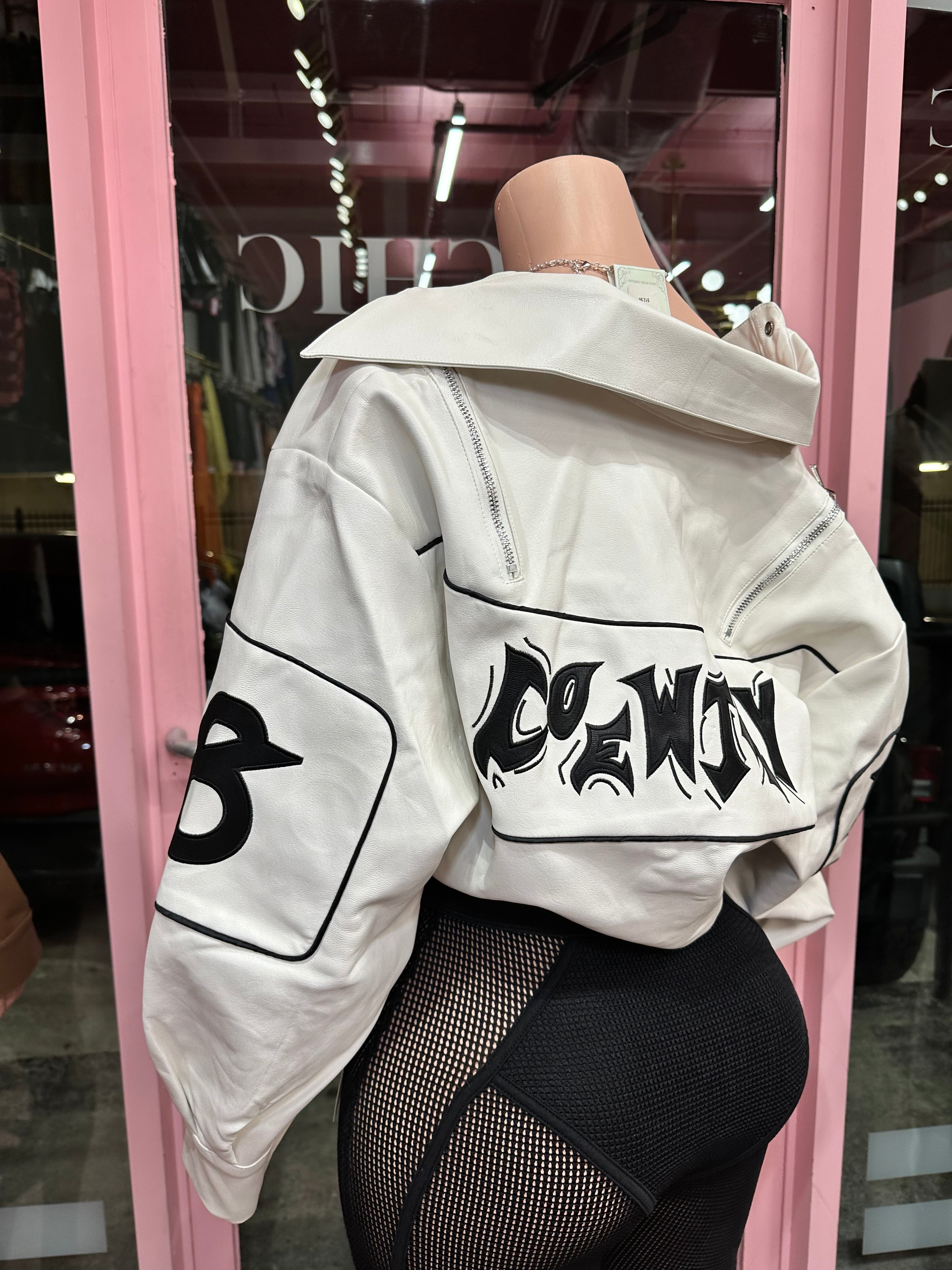 Cold World Cropped Bomber Jacket – White/Black