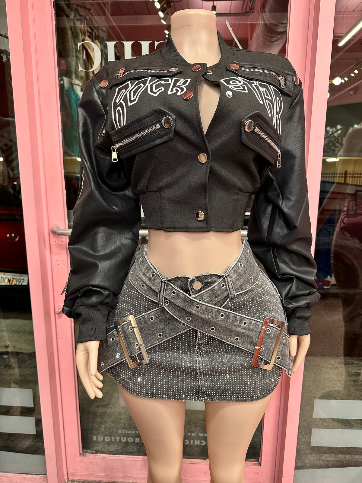 Rockstar Attitude Cropped Bomber Jacket – Black