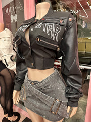 Rockstar Attitude Cropped Bomber Jacket – Black