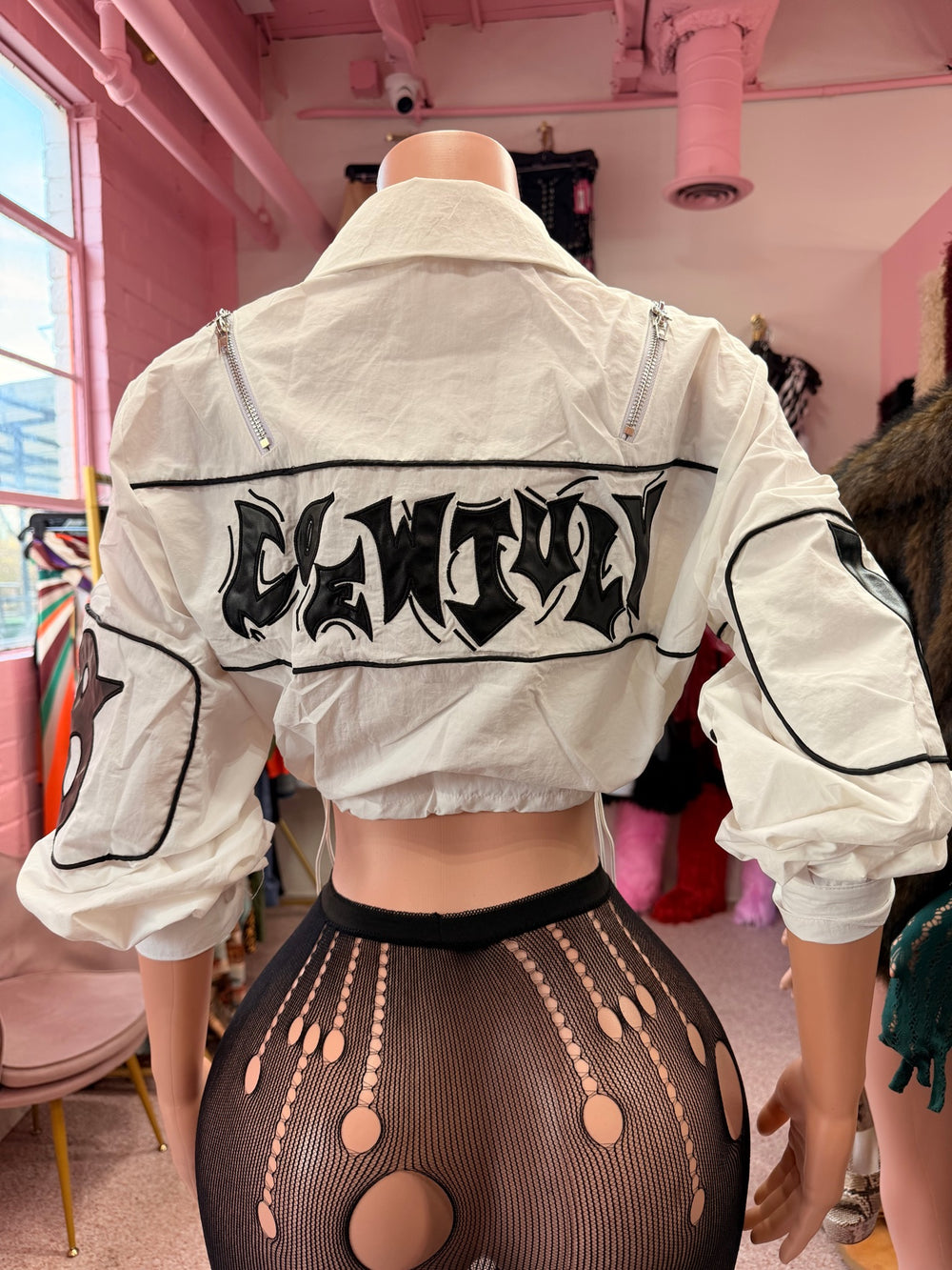 Major League Baddie Cropped Drawstring Jacket - White back