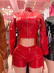 Unapologetically Bad PU Leather Short Set - Red front