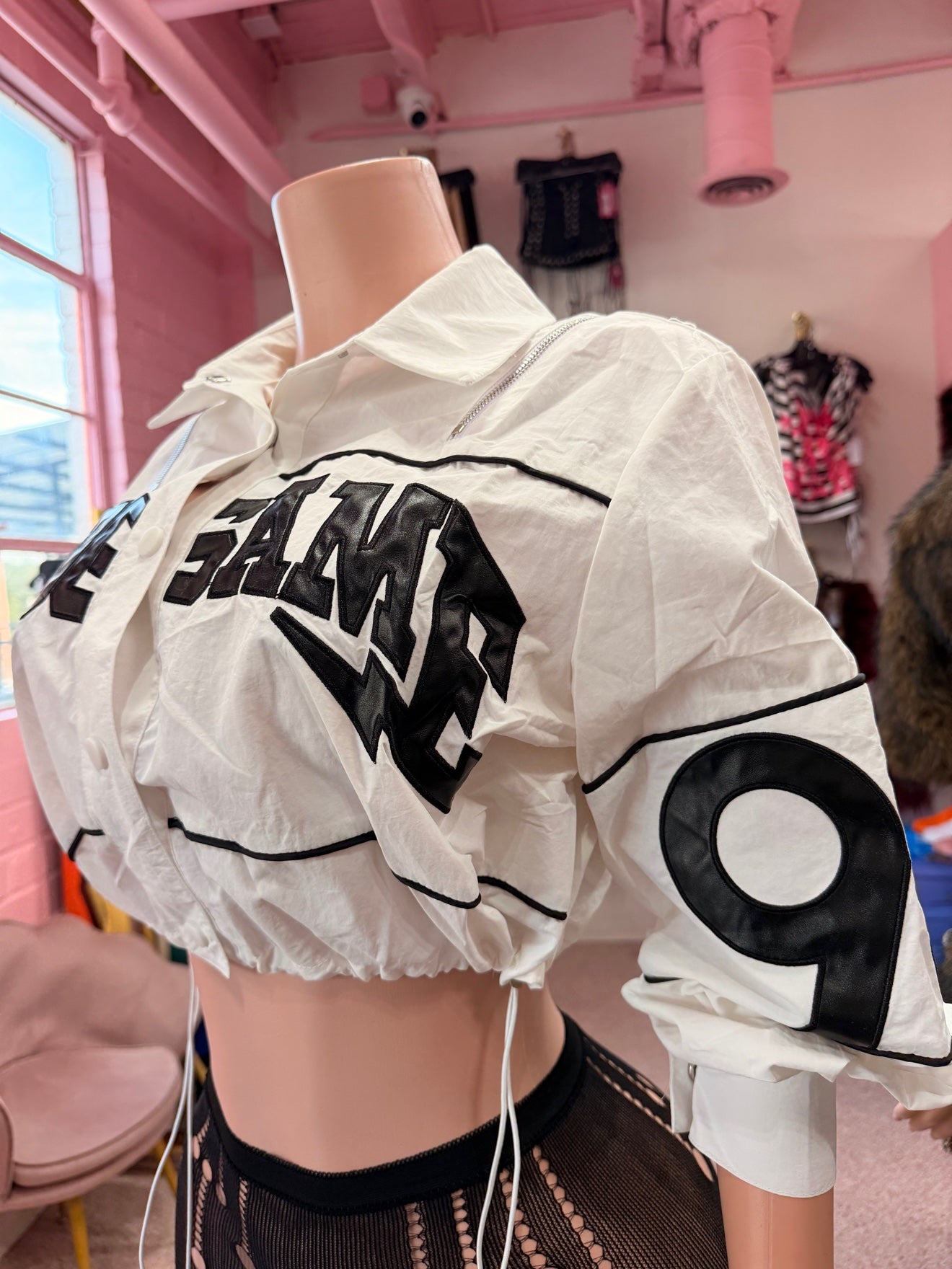 Major League Baddie Cropped Drawstring Jacket - White detail