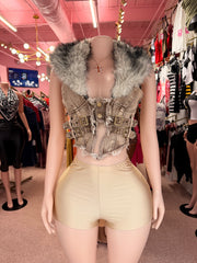 Fur Real Trouble Denim Corset Vest – Brown