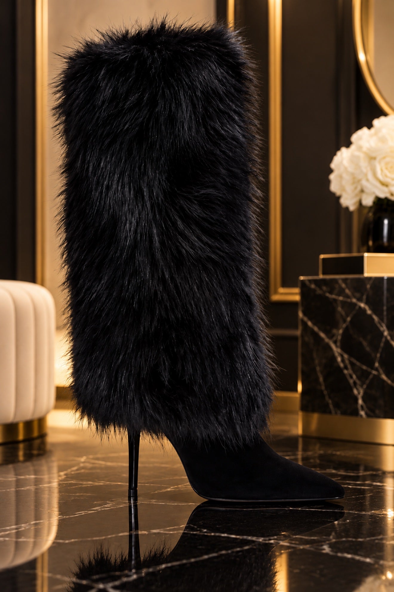 Fur The Drama Stiletto Boots – Black