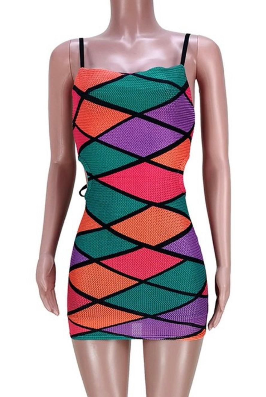 Geo Graphic Cami Mini Dress-Multi