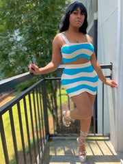 Time To Vacay Skirt Set- Blue Cream