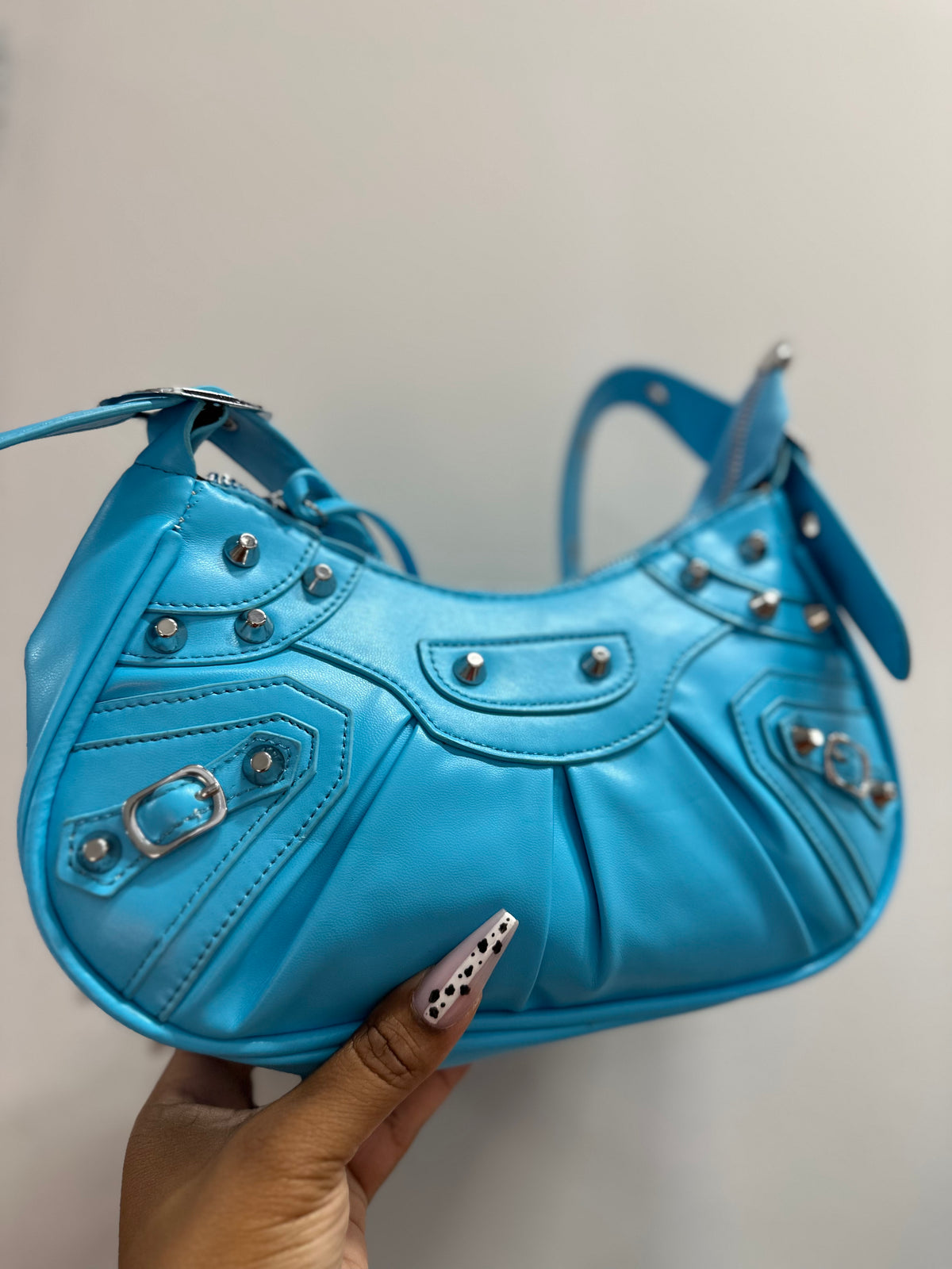 Rivet Half Moon Hobo Bag- Teal Blue
