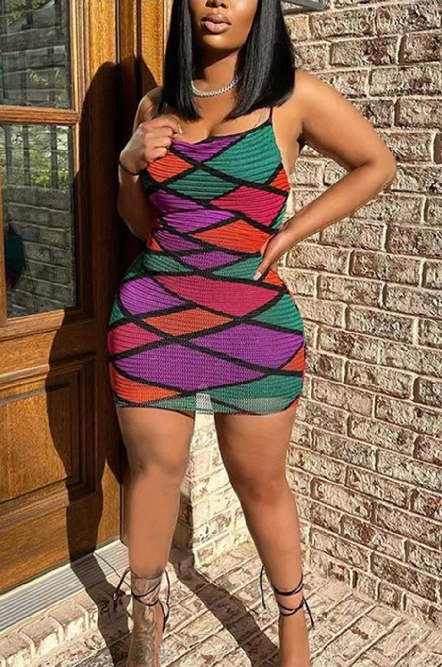 Geo Graphic Cami Mini Dress-Multi