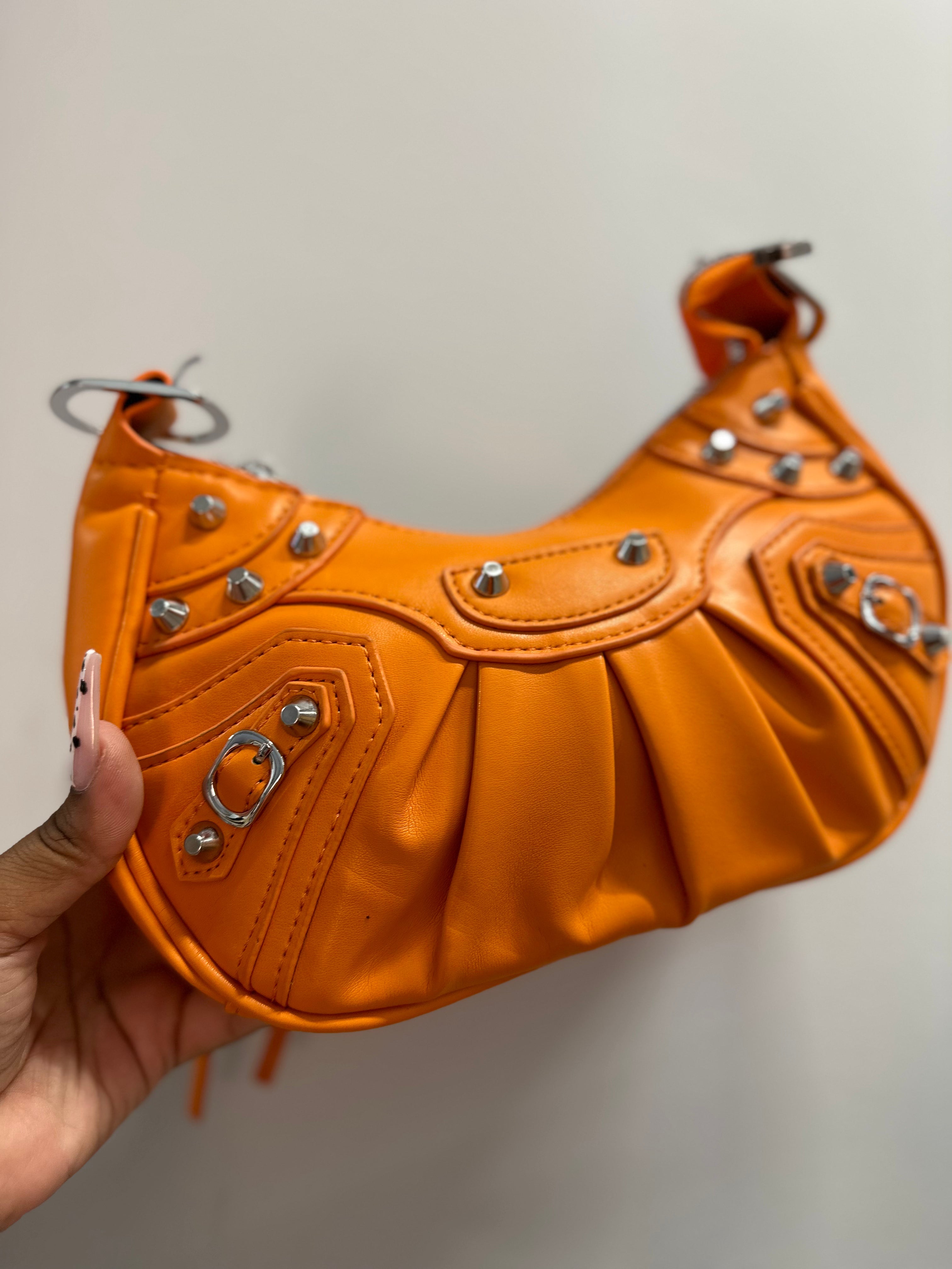Rivet Half Moon Hobo Bag- Orange