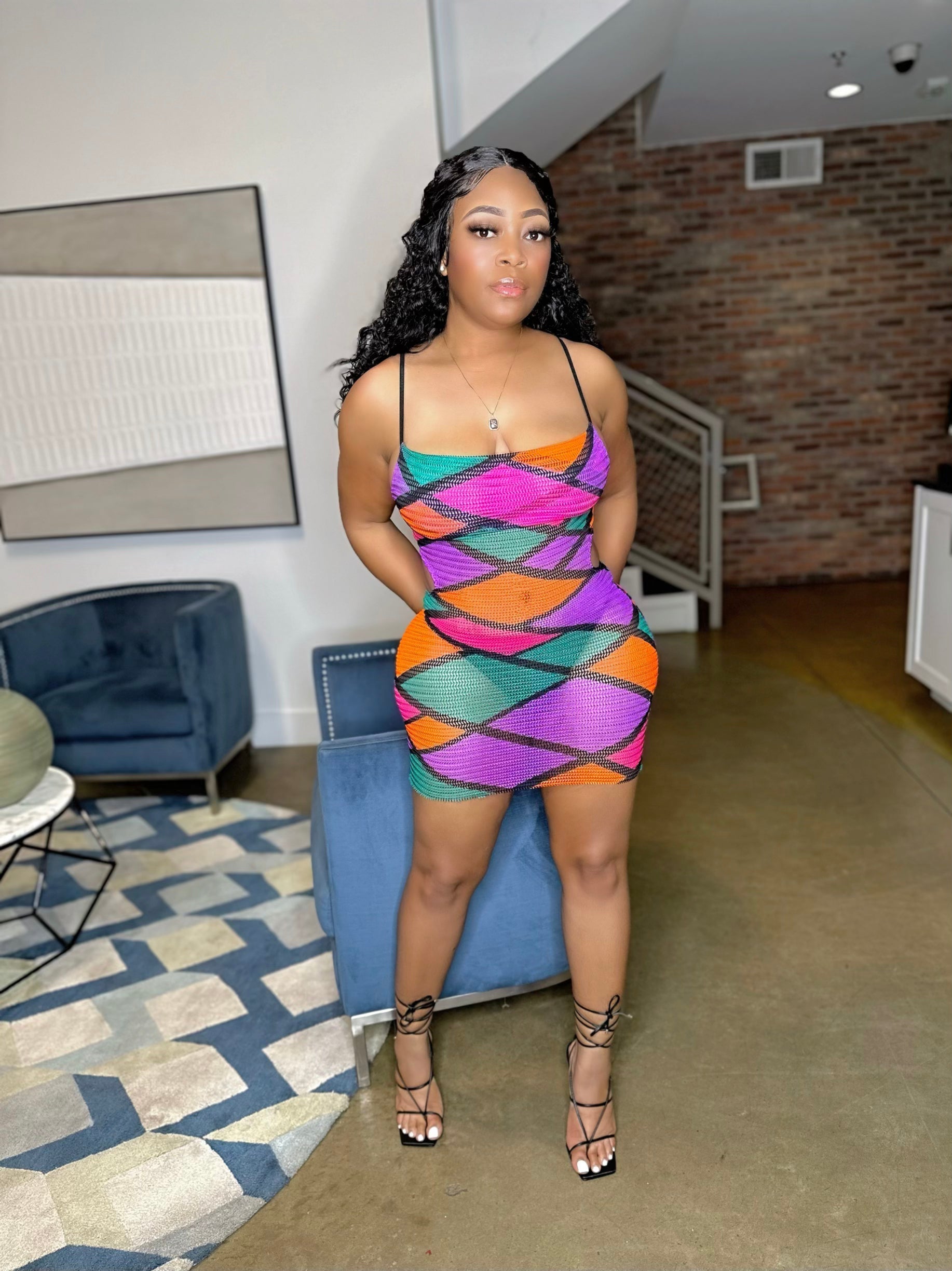 Geo Graphic Cami Mini Dress-Multi