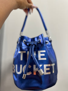 The Tote Metallic Bucket Bag- Dark Blue