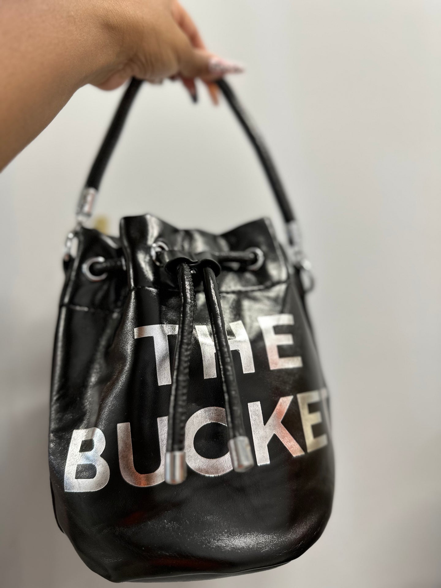 The Tote Metallic Bucket Bag- Black