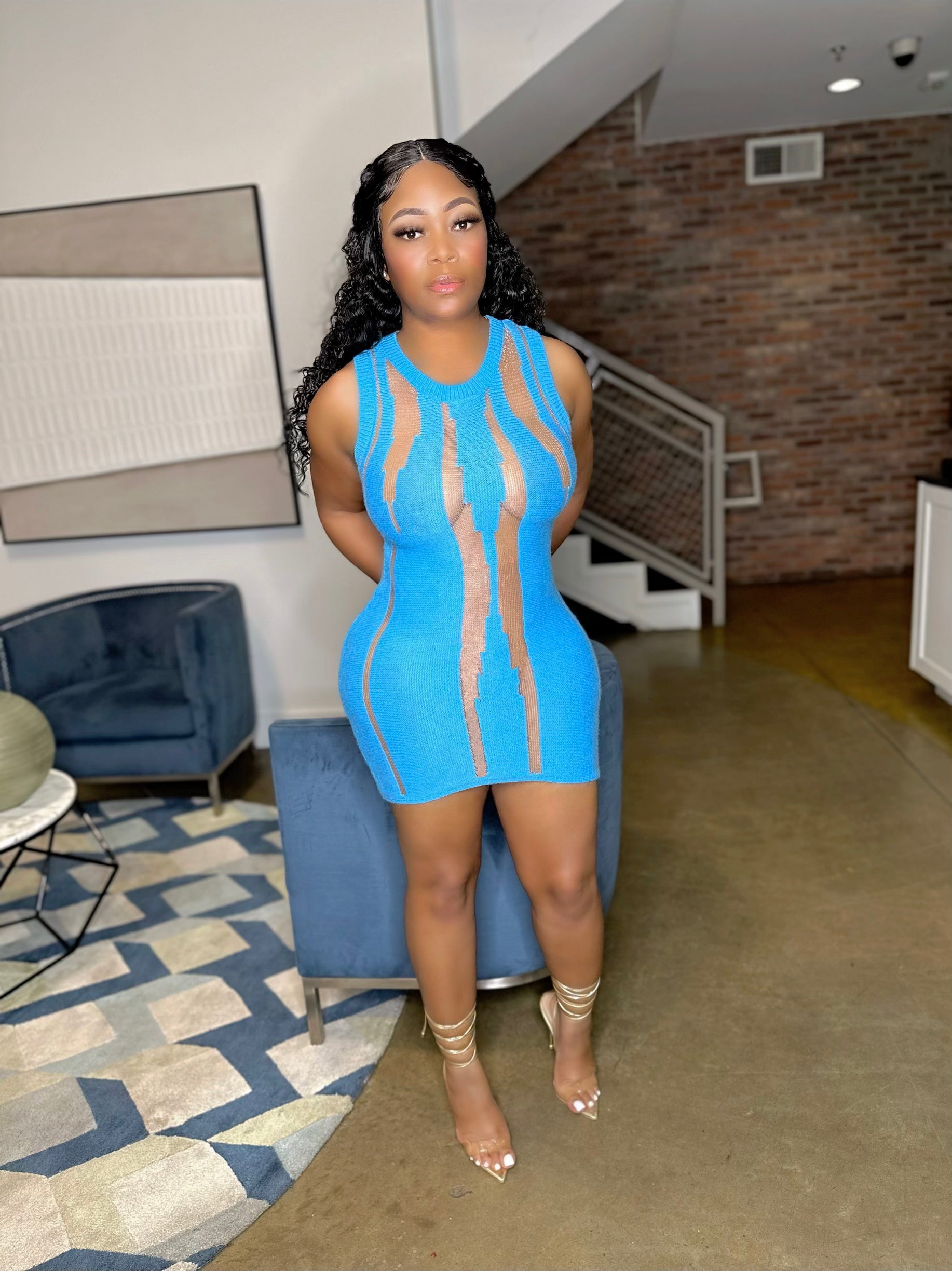 Splice Mini Dress- Blue