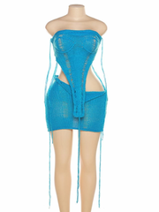 Play It Safe Knitted Skirt Set- Blue