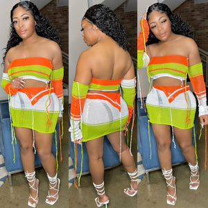 Janiya Knitted Skirt Set- Orange Multi