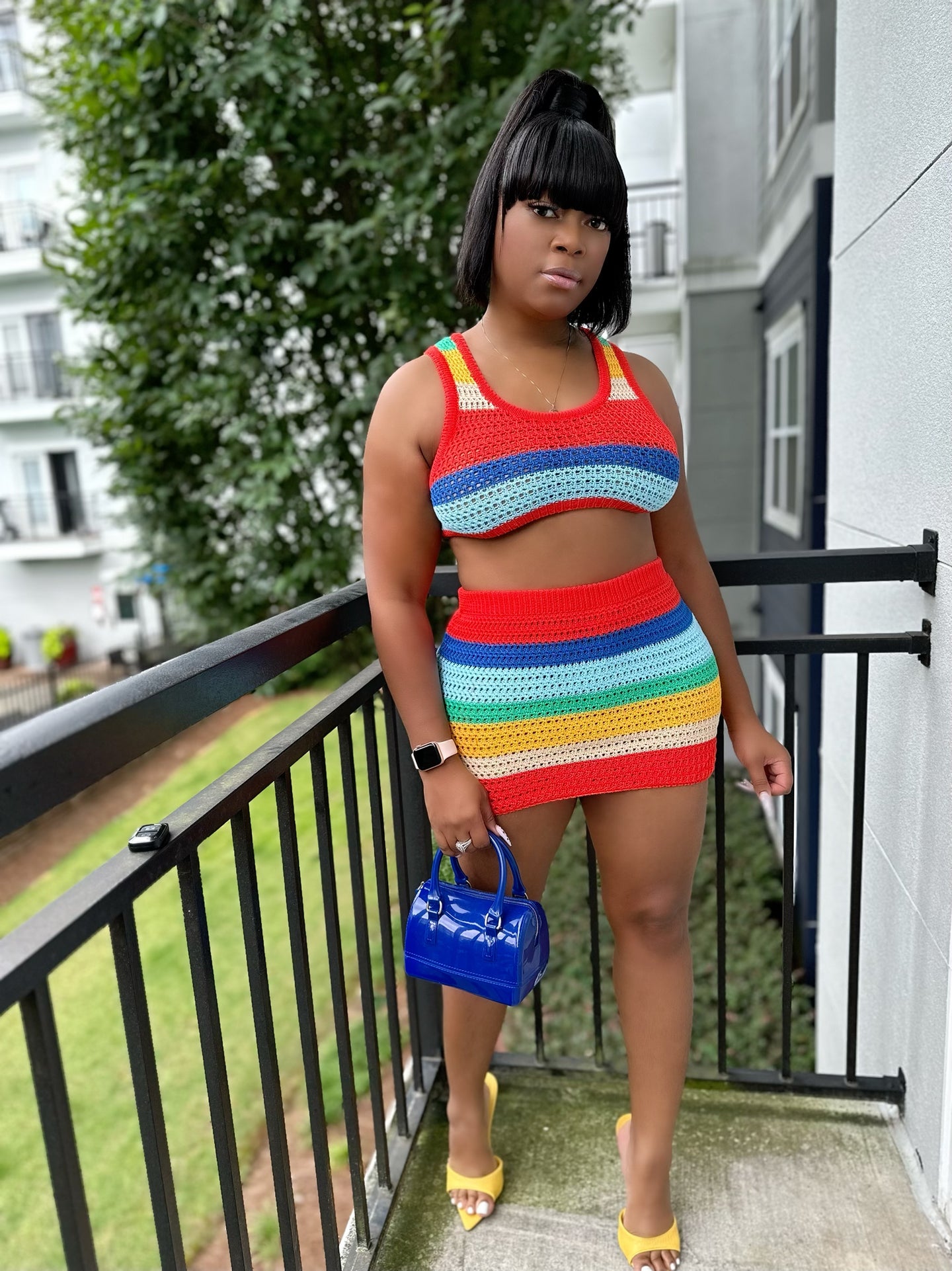 Starburst Knitted Mini Skirt Set- Multi