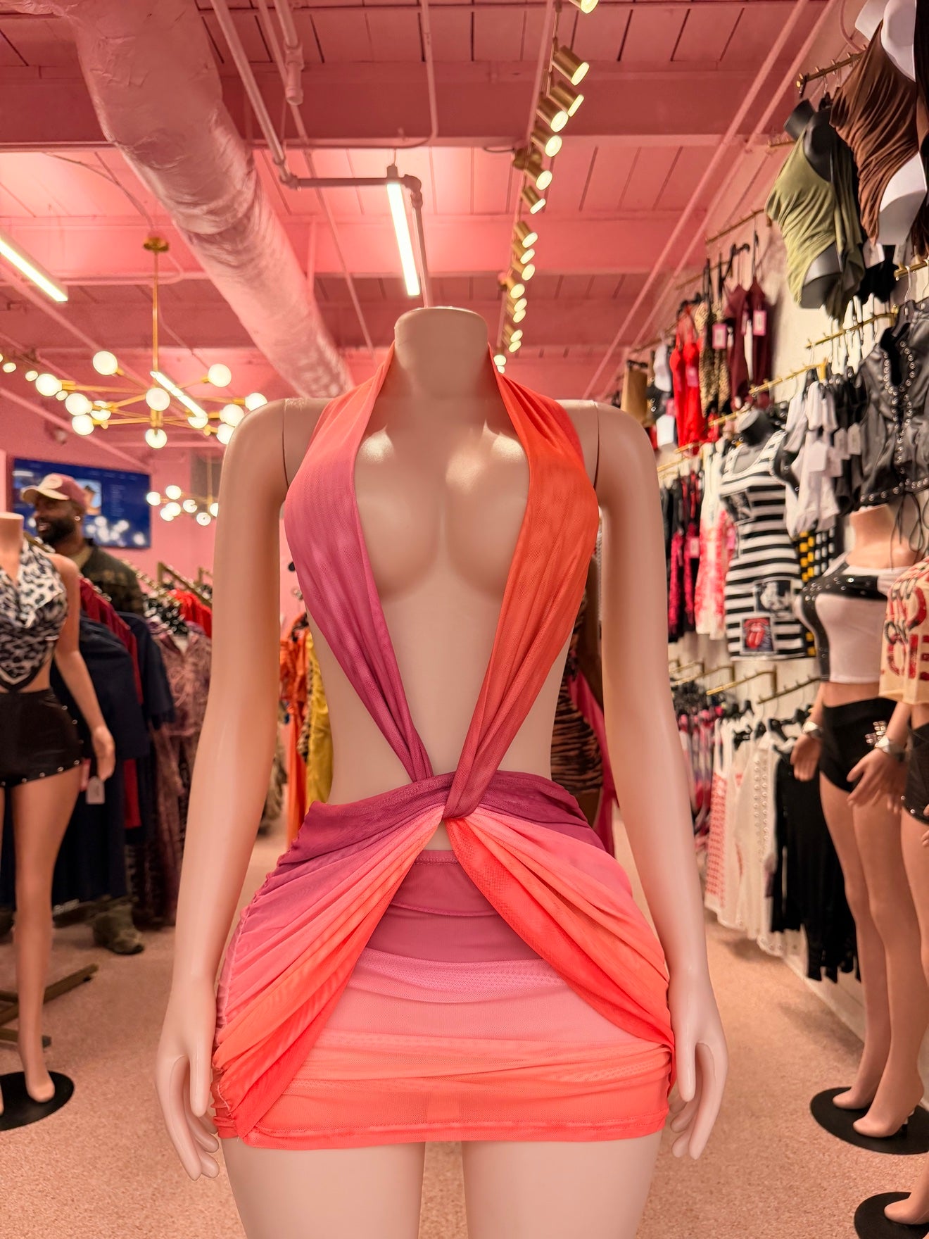 Pink Heatwave Mini Dress – Pink/Orange Ombre