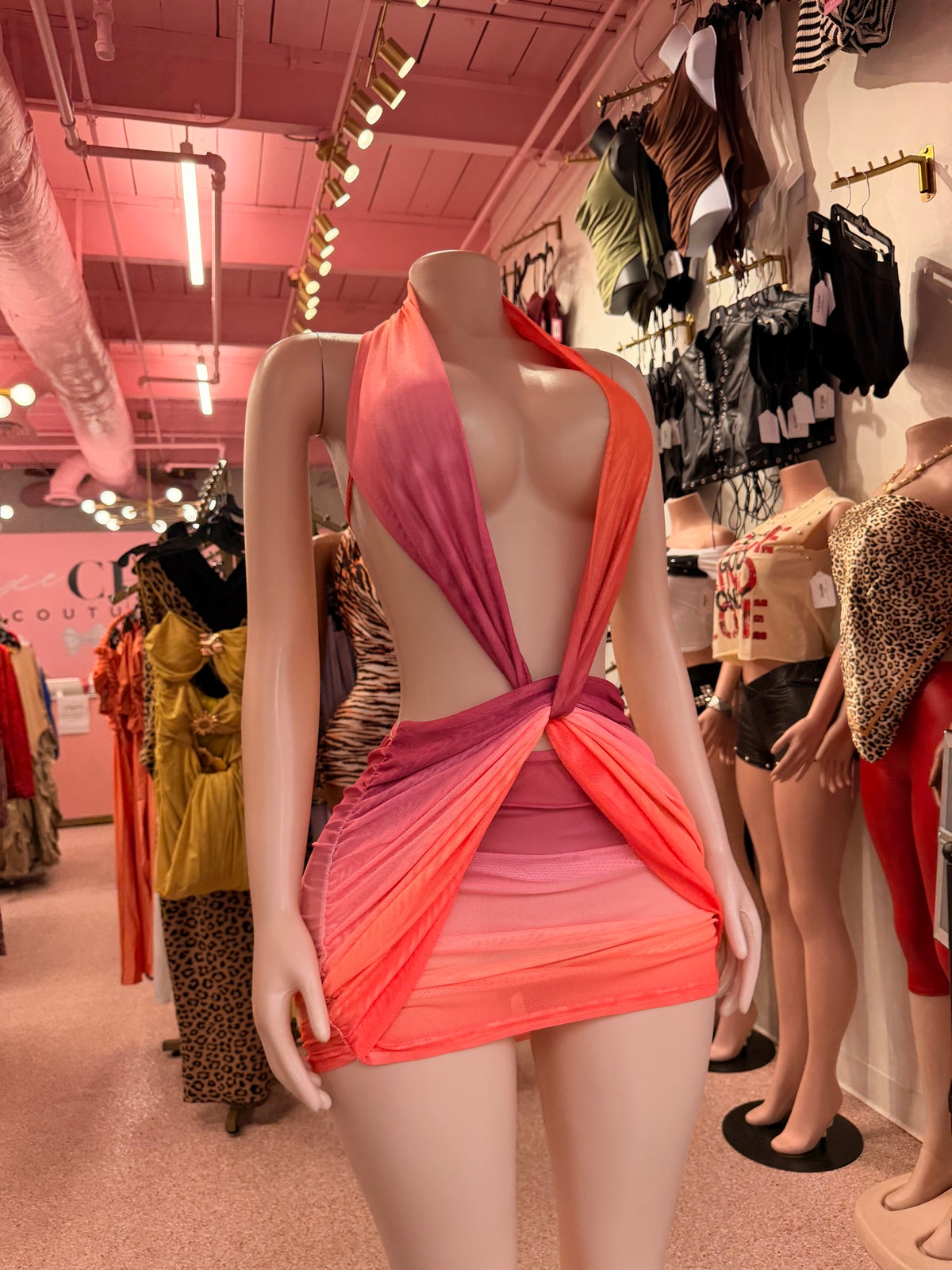 Pink Heatwave Mini Dress – Pink/Orange Ombre