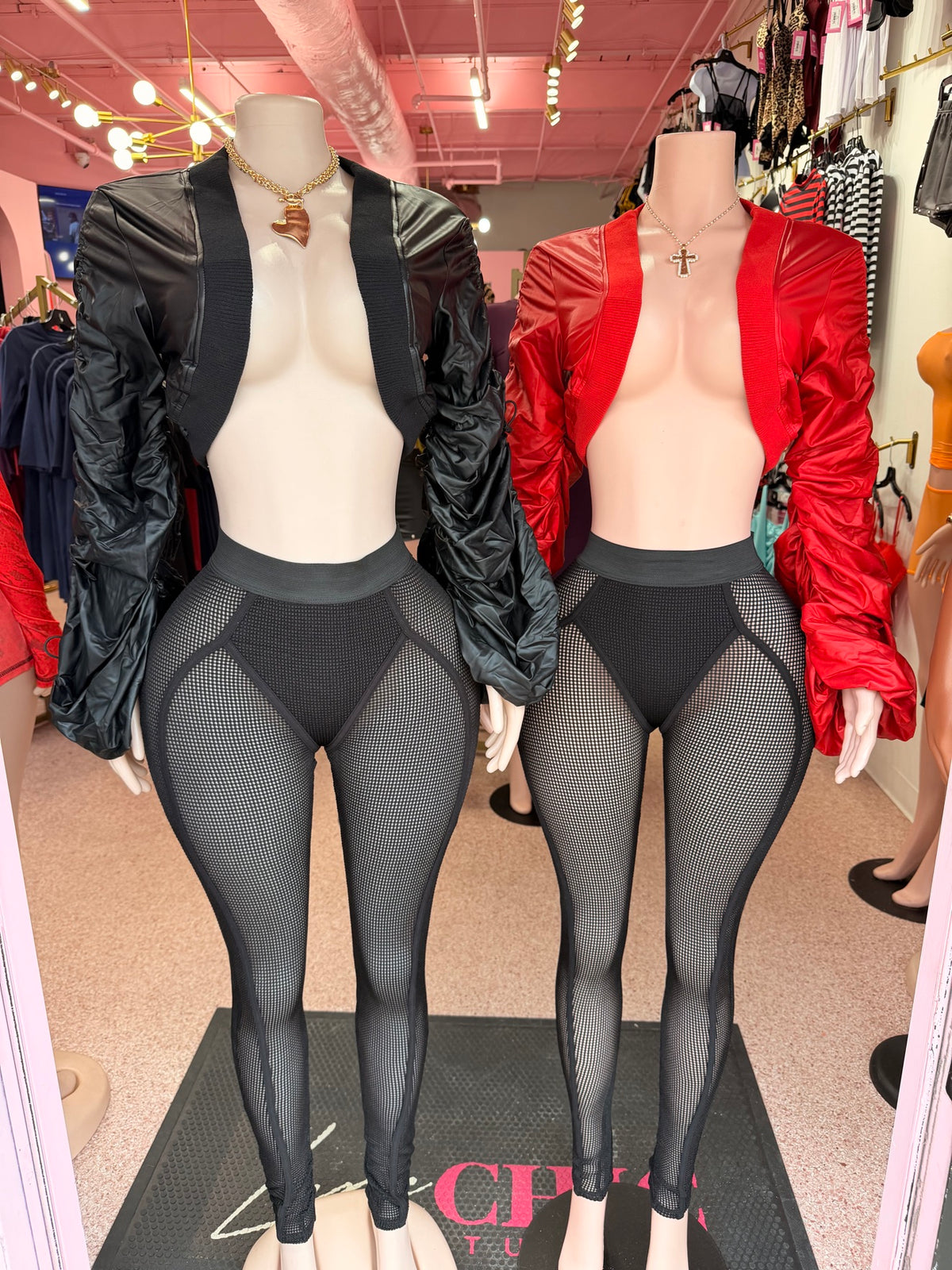 Popcorn Mesh Leggings – Black