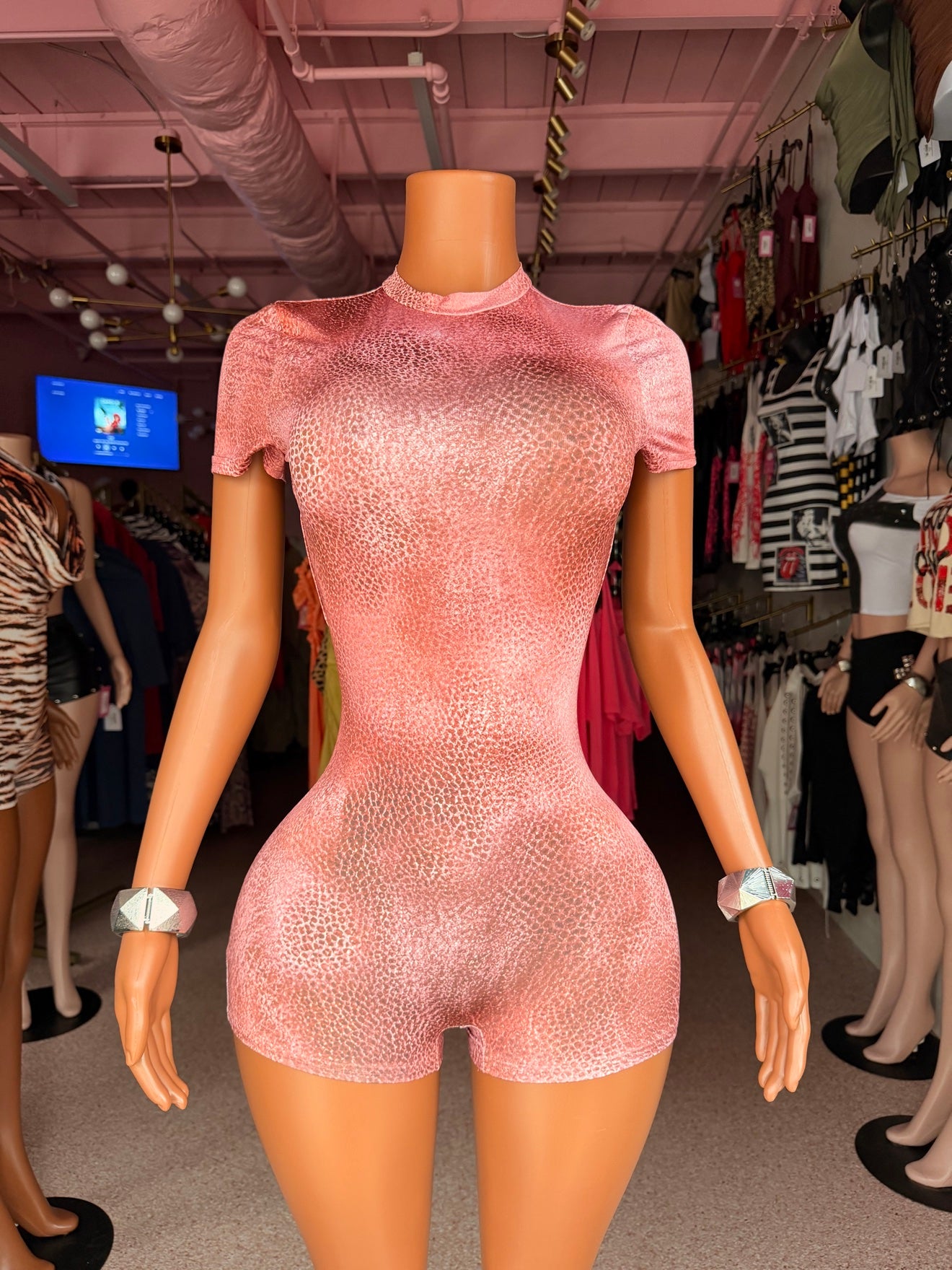Pretty Little Venom Romper – Pink Snakeskin