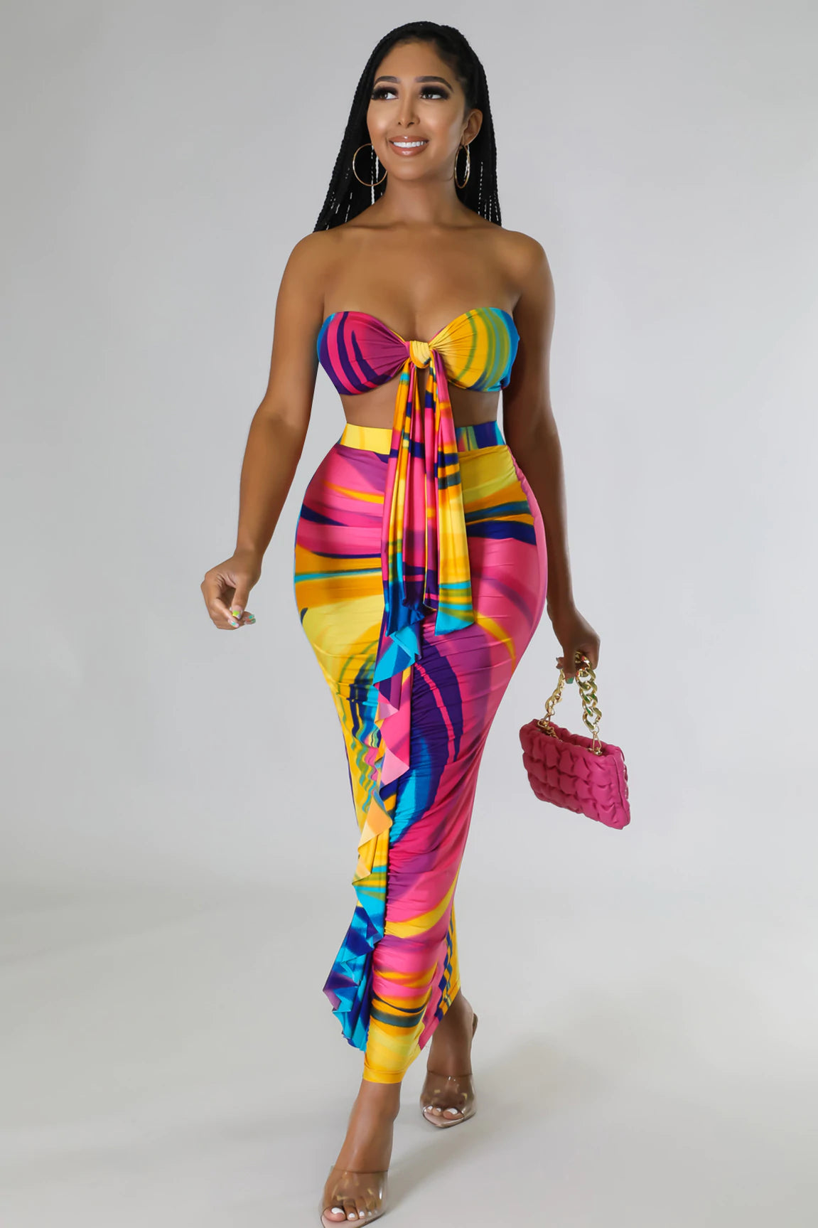 Trips to Jamaica Skirt Set- Pink Multi