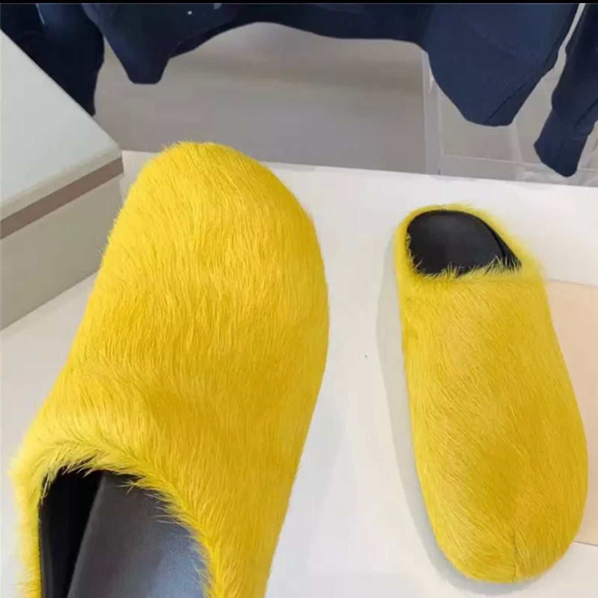 *Pre-Order* Marnai Long-Haired Flat Slippers- Yellow