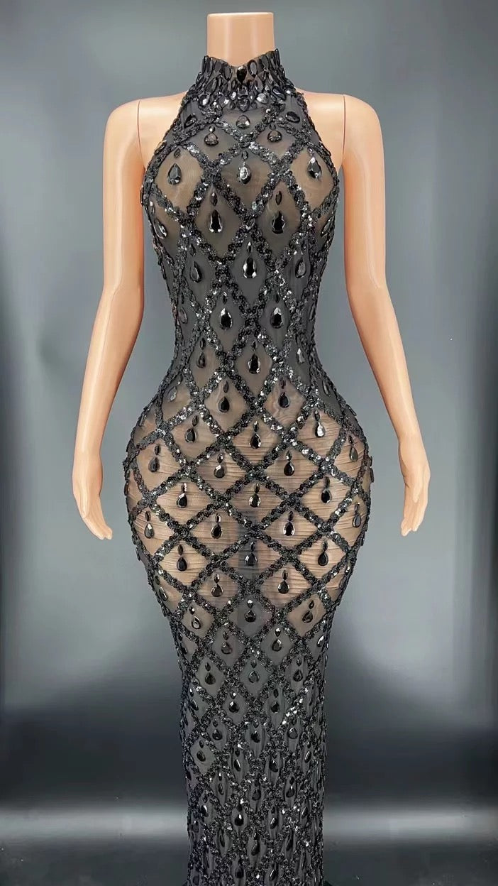 Crystal Vintage Maxi Dress- Black