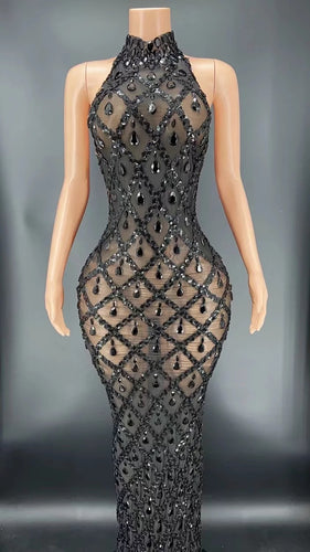 Crystal Vintage Maxi Dress- Black