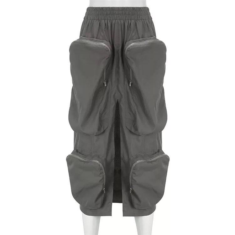 Cargo High Split Skirt- Gray