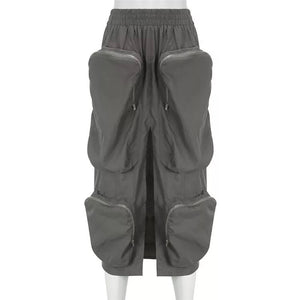 Cargo High Split Skirt- Gray
