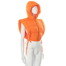 Hooded Crop Puffer Vest- Orange