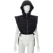 Hooded Crop Puffer Vest- Black
