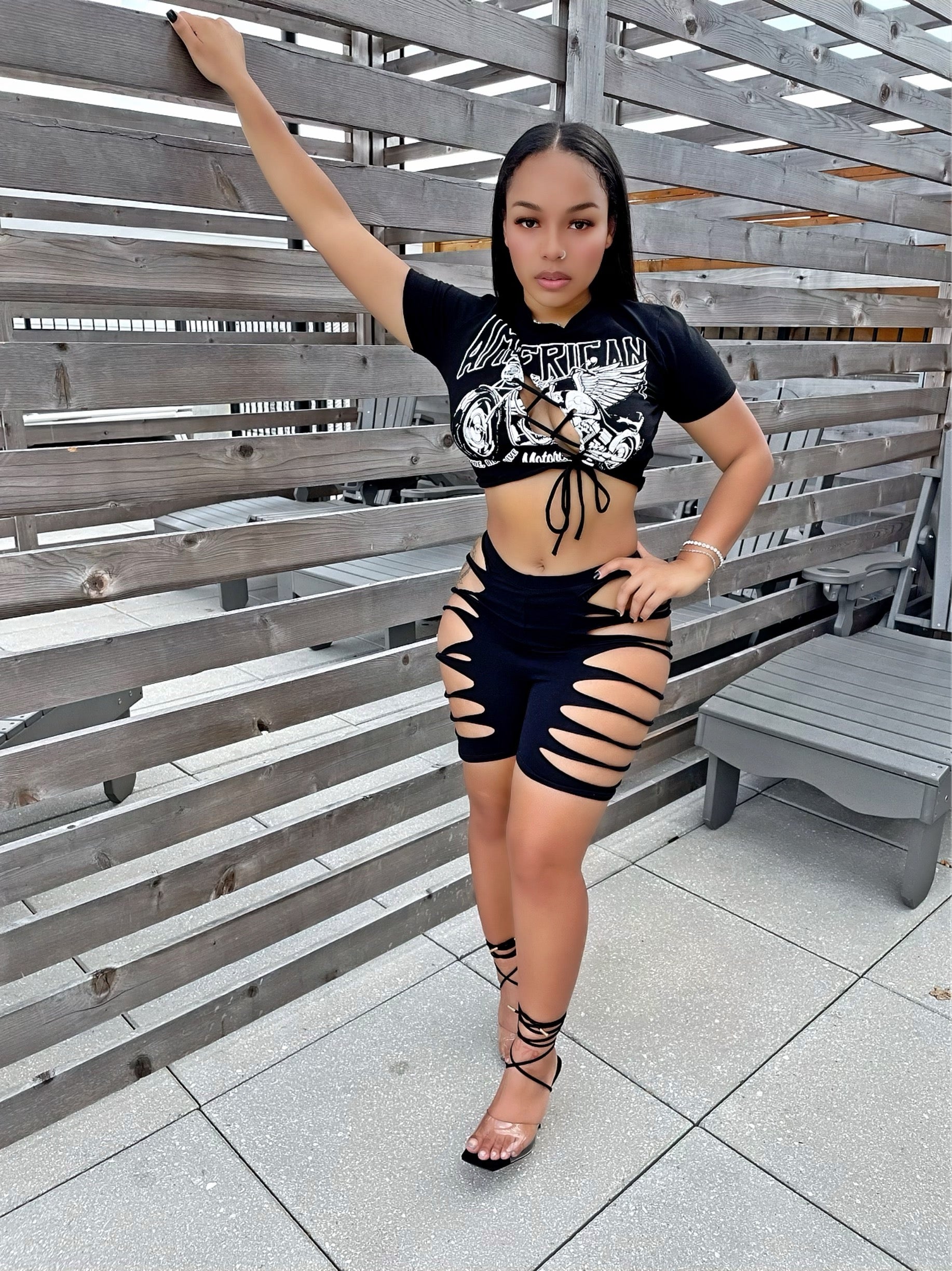 Cut Em’ Up Shorts Set- Black