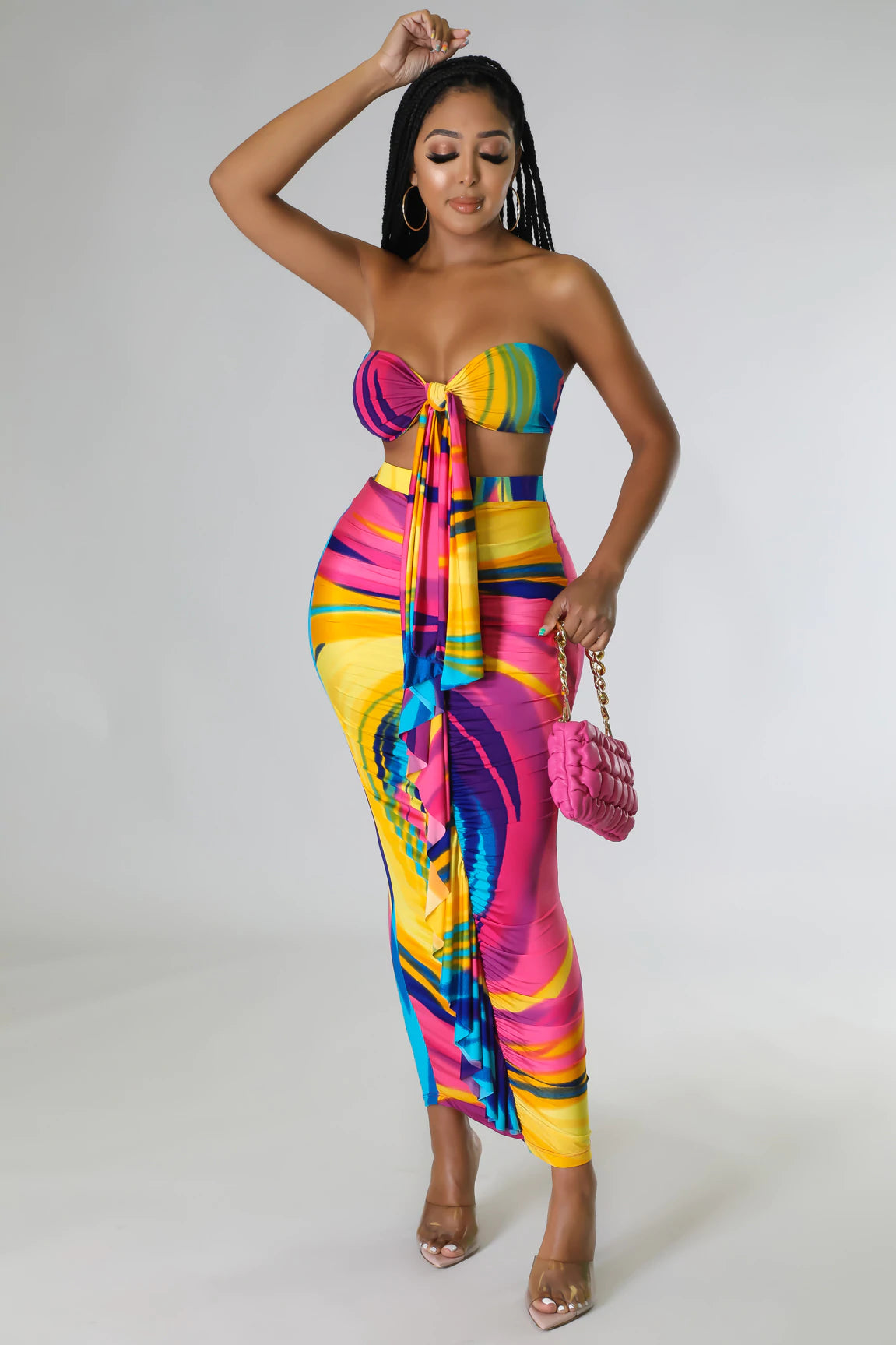 Trips to Jamaica Skirt Set- Pink Multi