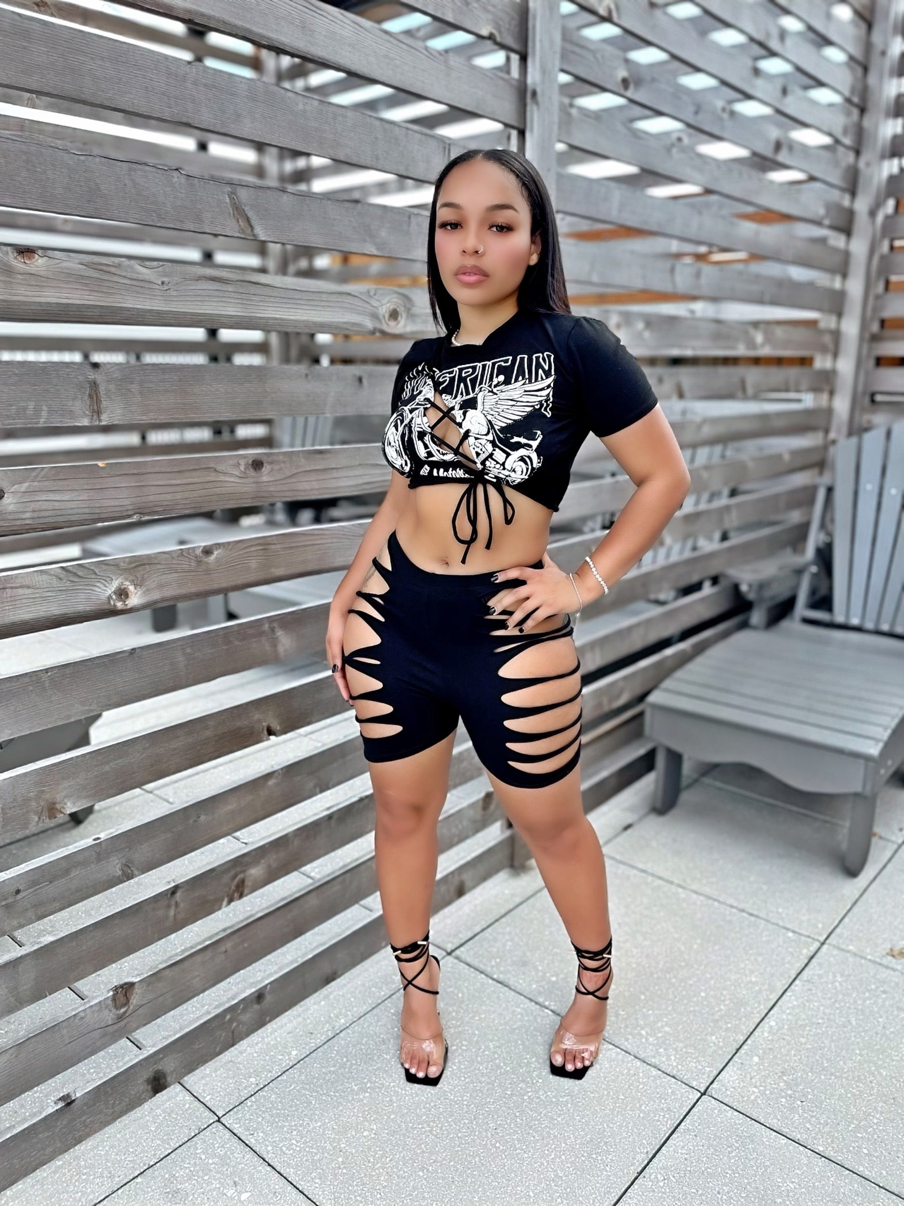 Cut Em’ Up Shorts Set- Black