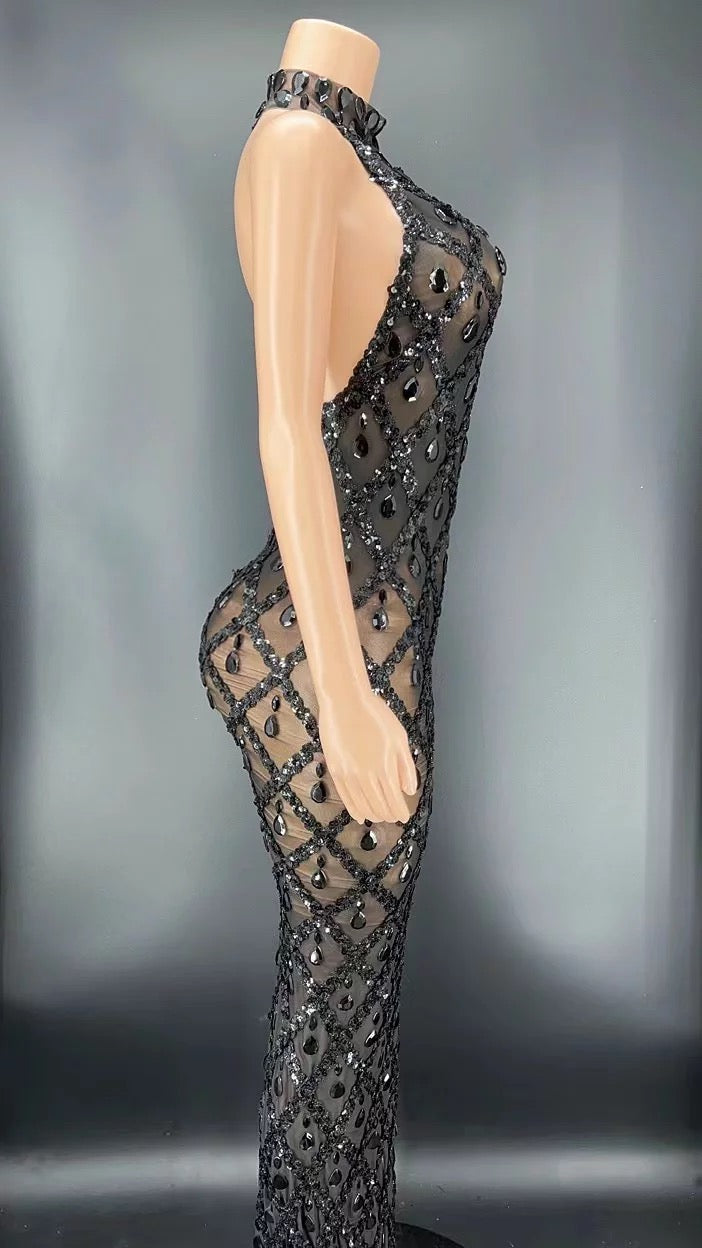 Crystal Vintage Maxi Dress- Black