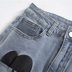 Cartoon Print Graphic Jeans- Light Wash
