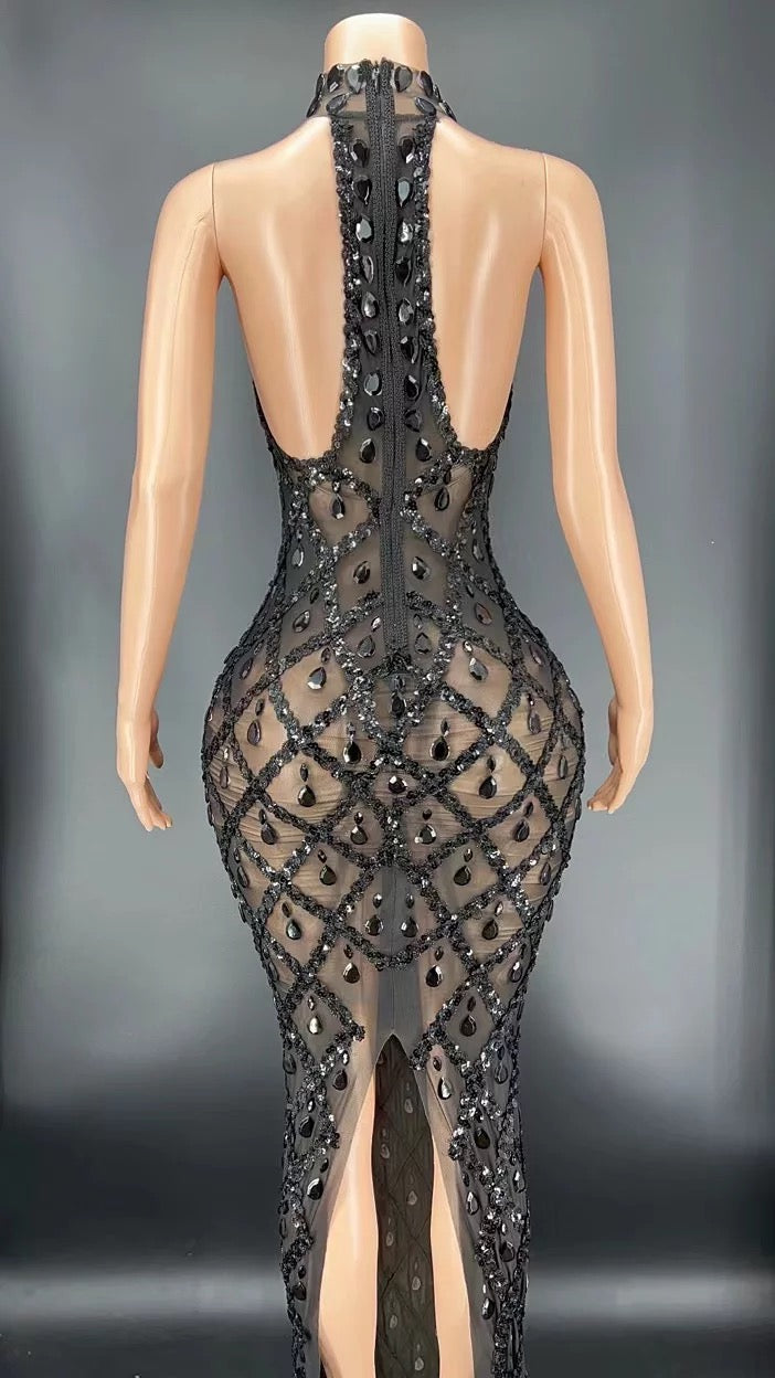 Crystal Vintage Maxi Dress- Black