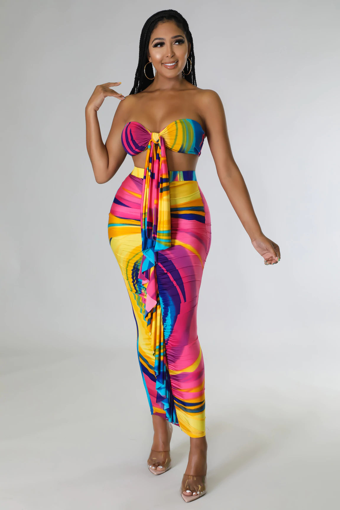 Trips to Jamaica Skirt Set- Pink Multi