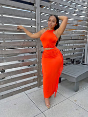 Fringe Baddie Skirt Set- Orange