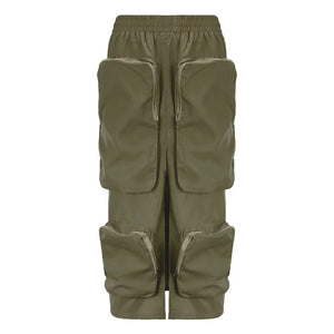 Cargo High Split Skirt- Army Green