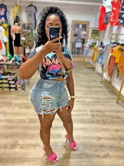 Pretty Leopard Fringe Graphic Top- Grey