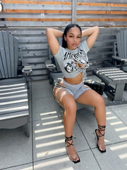 Cut Em’ Up Shorts Set- Gray