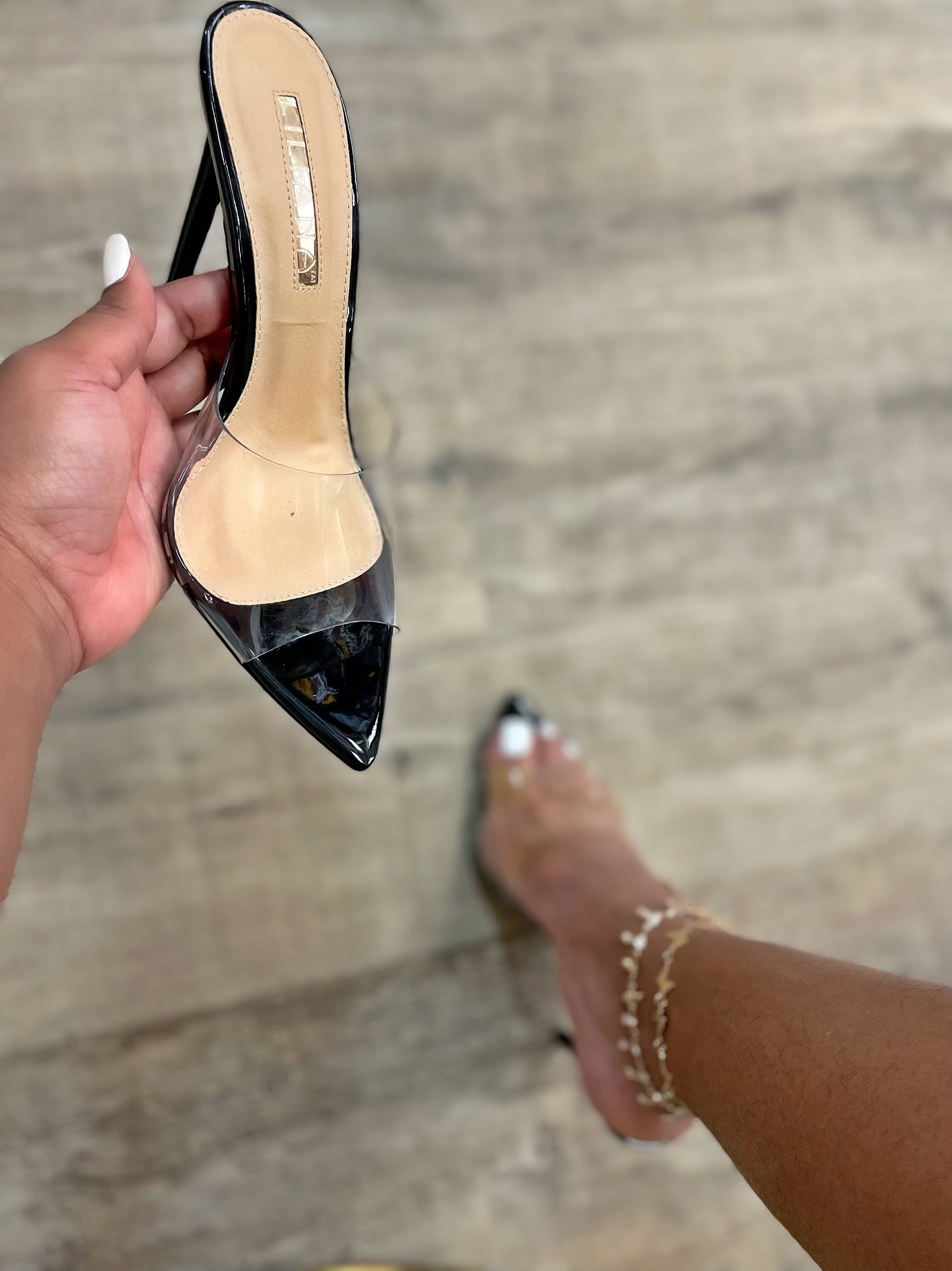 Laurent-3 Clear Mule Heel- Black