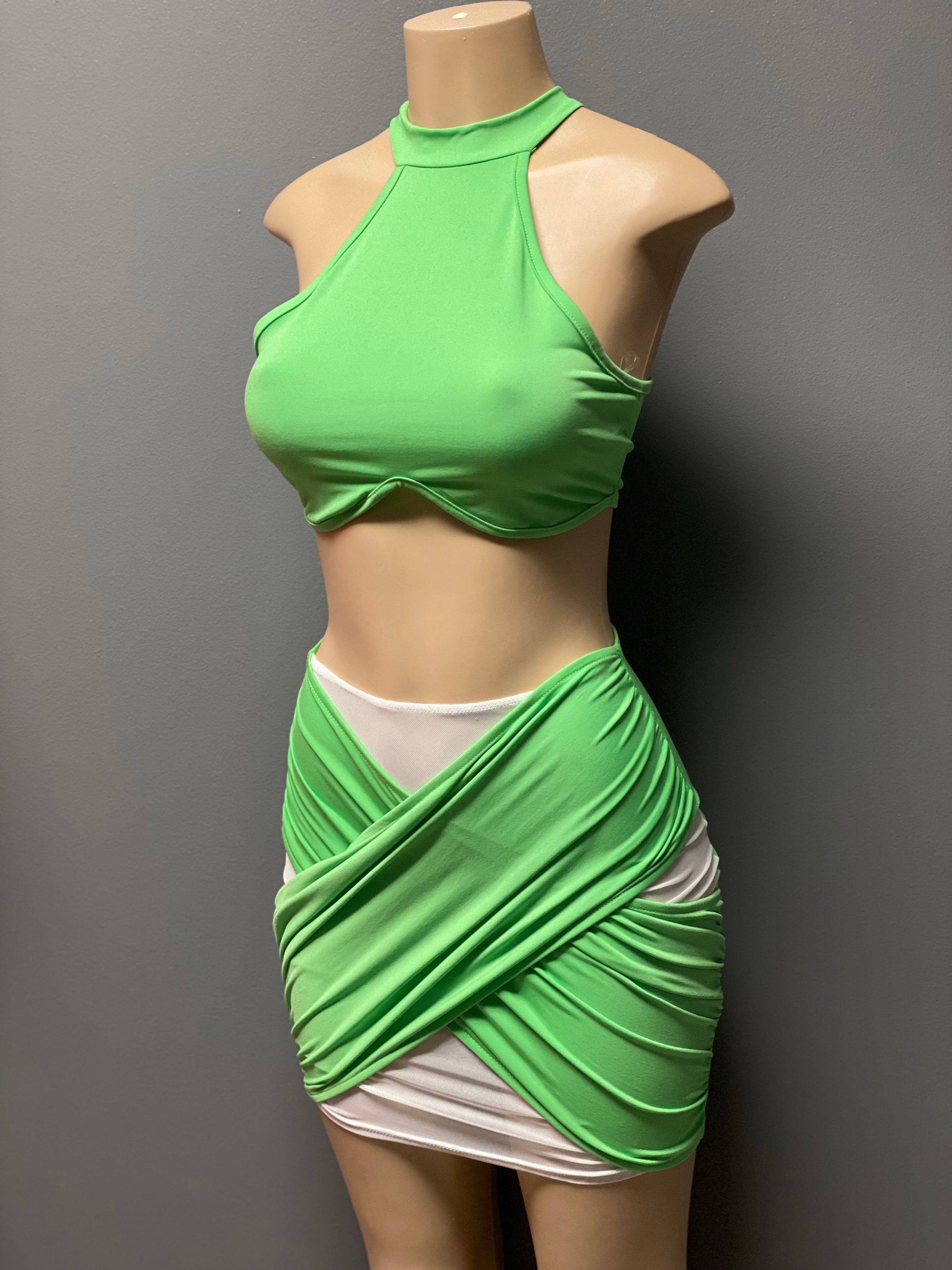 Sheer With Me Skirt Set- Kiwi