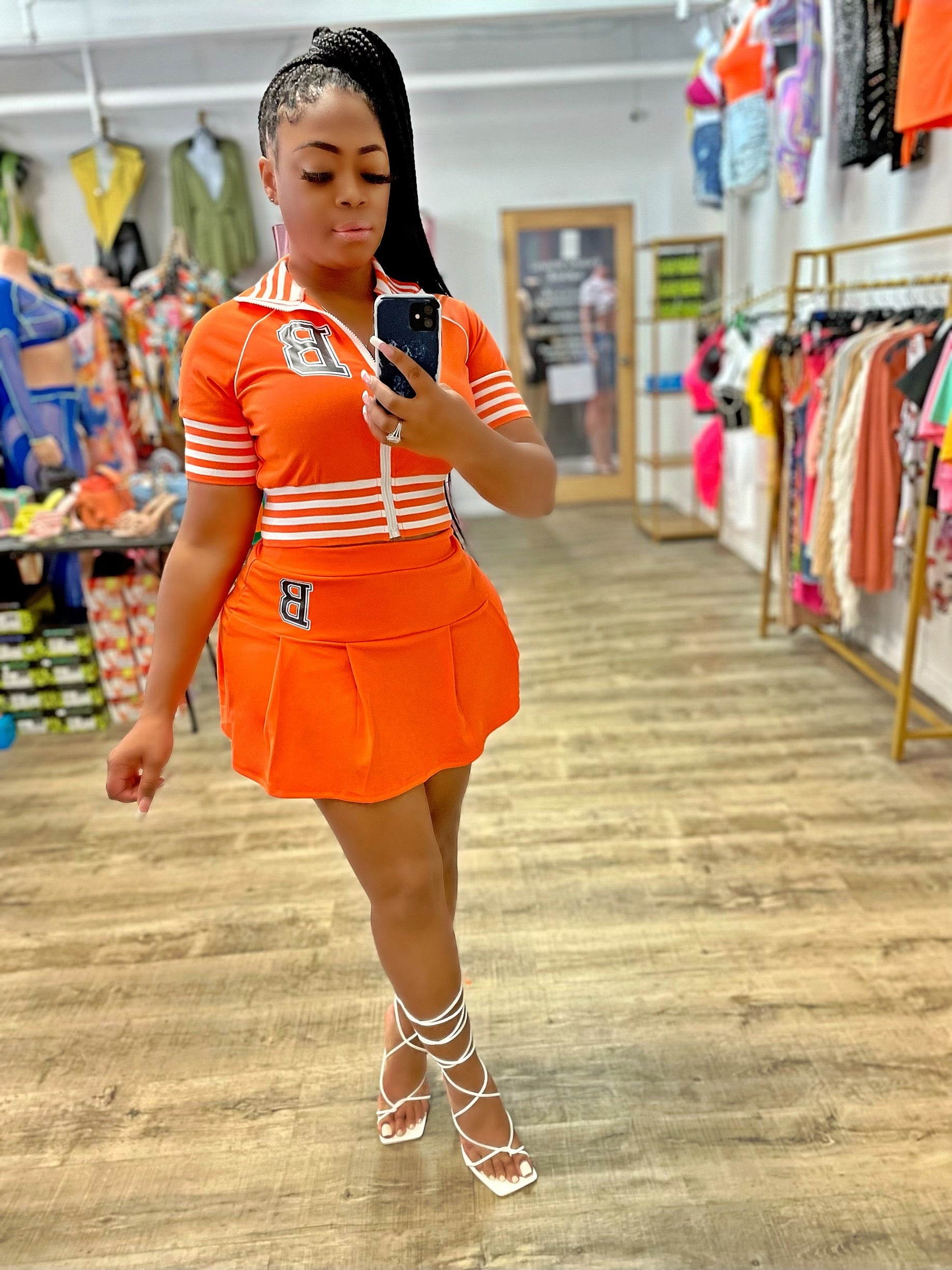 Varsity Girl Tennis Skirt Set- Orange